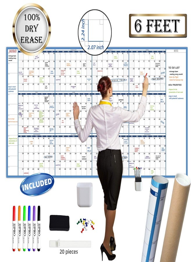 JJPRO Large Dry Erase Wall Calendar - 38" x 72" - Undated Blank Reusable Yearly Calendar - Giant Whiteboard Annual Poster - Laminated Office Jumbo 12 Month Calendar - Image 1